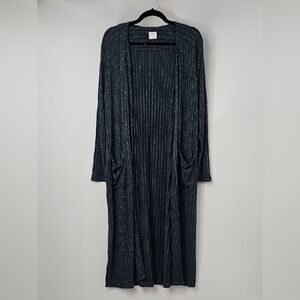 Soma Teal Blue Ribbed‎ Longline Cardigan Duster wFront Pockets Loungewear